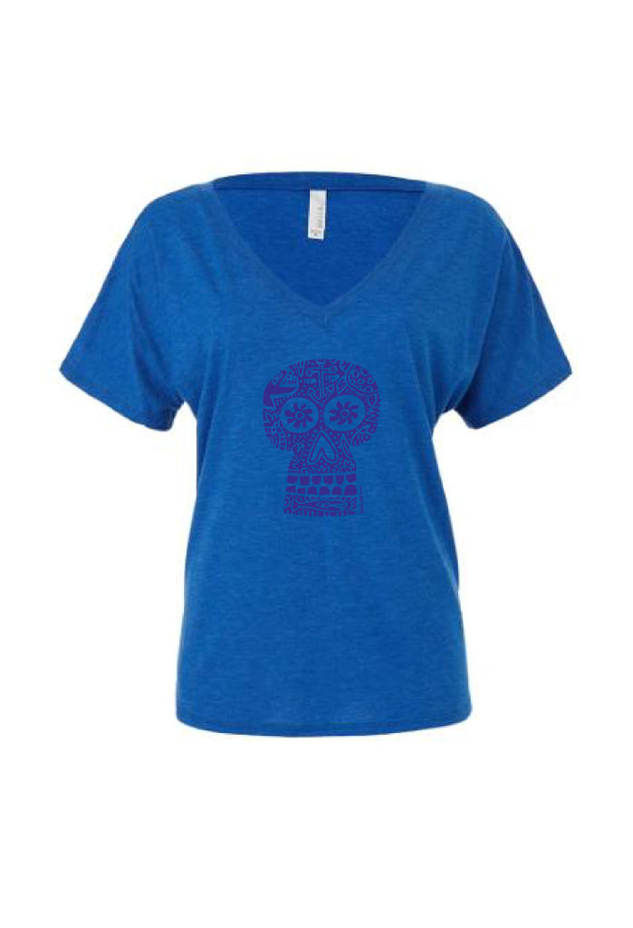 Sugar Skull Slouchy V-Neck Tee